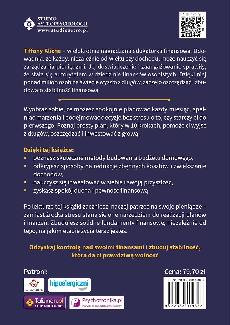 Okładka książki (4 strona) pt Jak osiągnąć wolność finansową. 10 kroków, które pozwolą ci odzyskać kontrolę, poczucie bezpieczeństwa i spokój, ducha - Tiffany Aliche